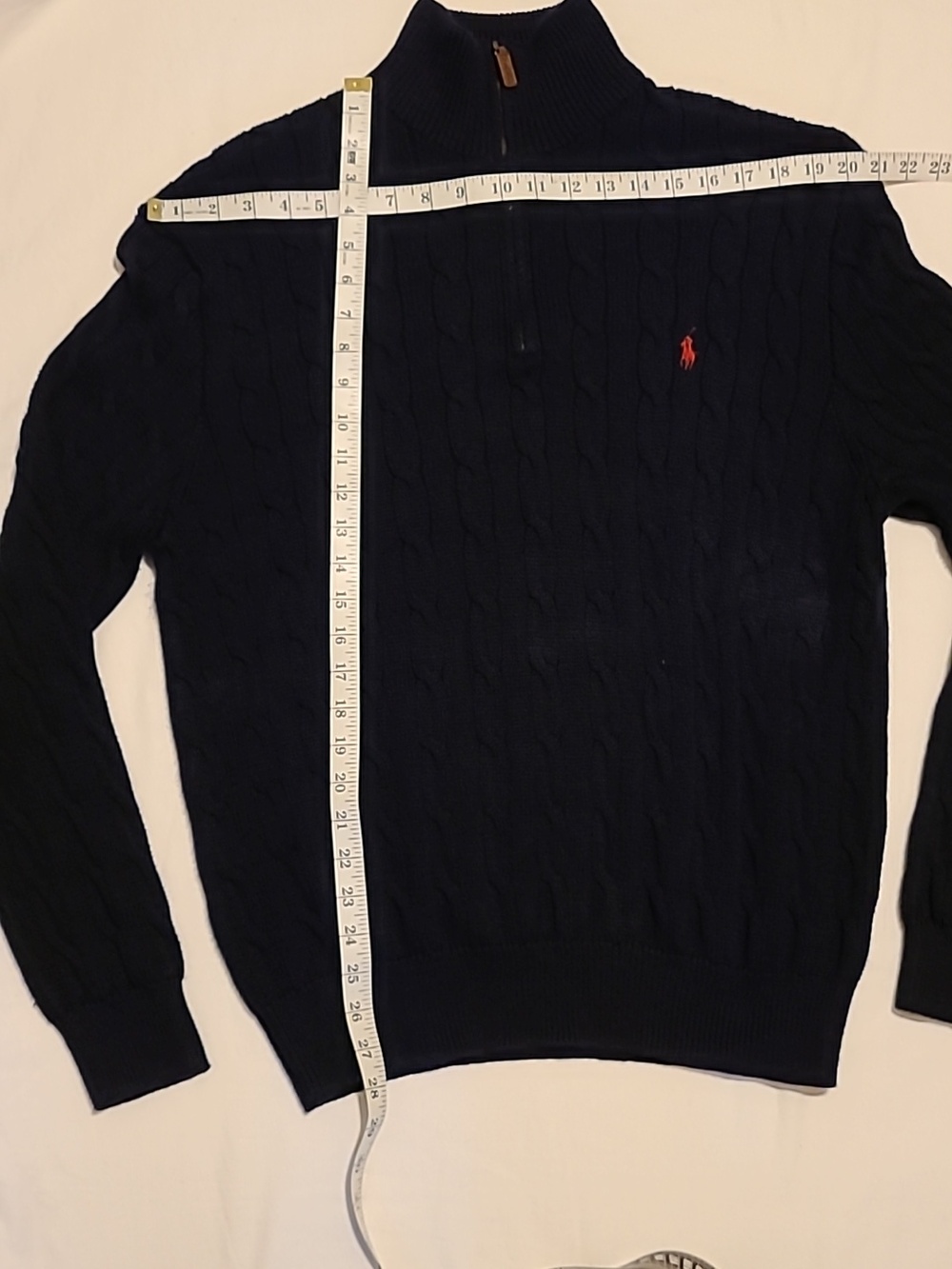 POLO Ralph Lauren Cable Knit Sweater XL, Quarter Zip, Navy, Cotton Pullover - Picture 7 of 16